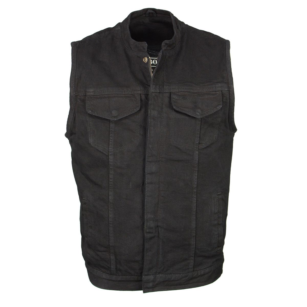 M Boss Motorcycle Apparel BOS13000 Men's Black Denim Club Style Vest with Hidden Zipper