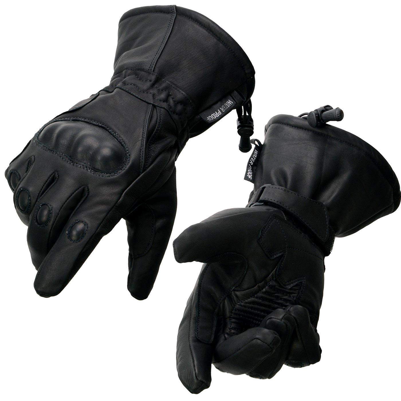 Milwaukee Leather SH815 Men's Black Leather Waterproof Gauntlet Gloves with Hard Knuckles