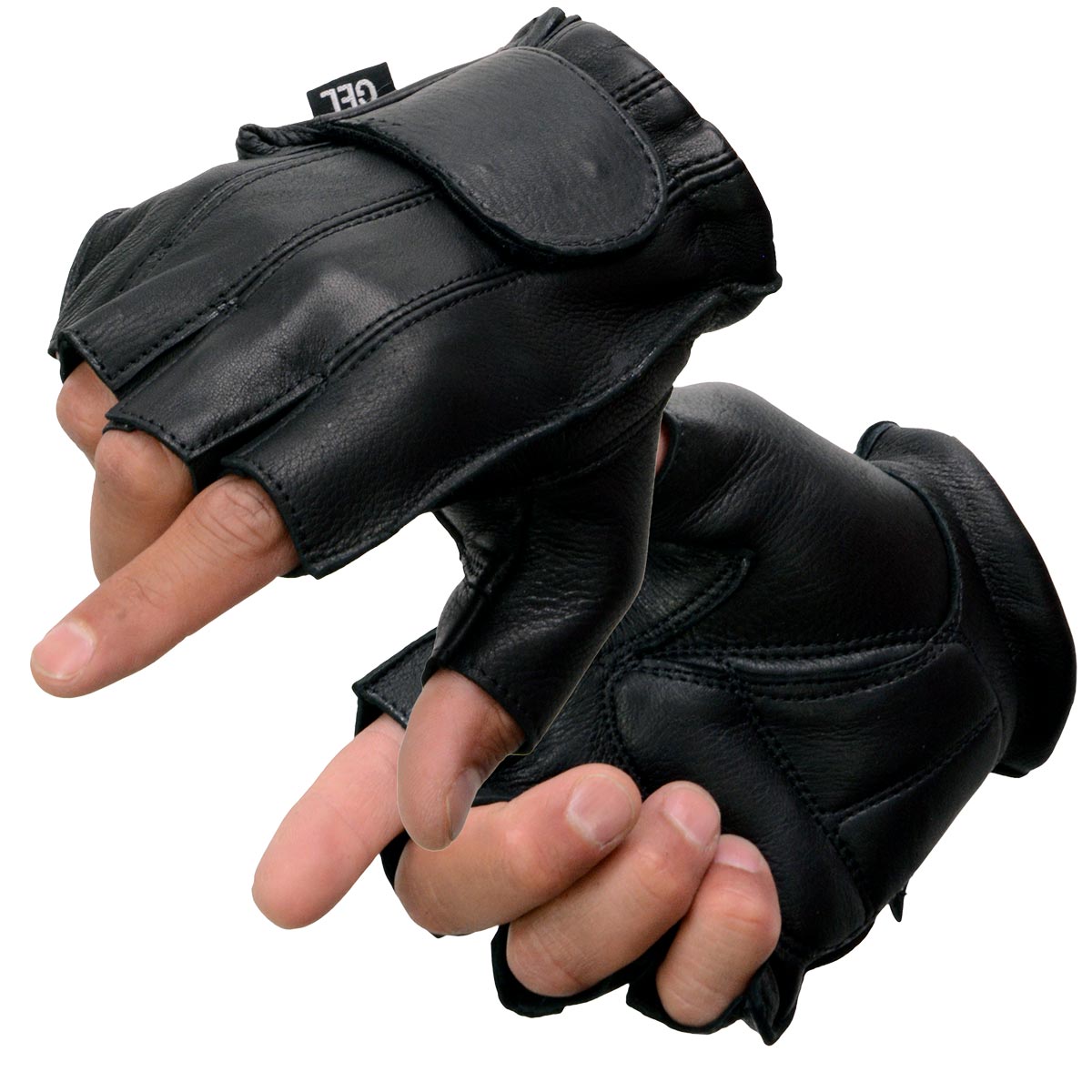 Milwaukee Leather SH850 Men's Black Premium Deer Skin Leather Gel Padded Palm Fingerless Motorcycle Gloves