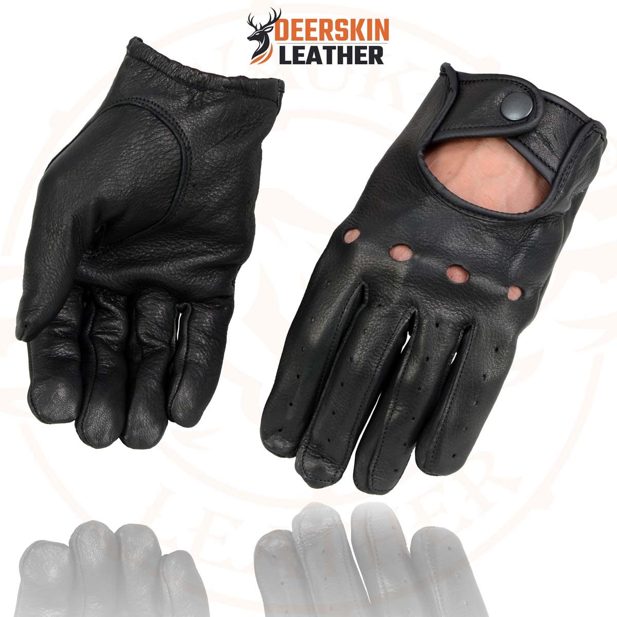 Milwaukee Leather SH868 Men's Open Knuckle USA Deerskin Black Perforated Leather Motorcycle Riders Gloves