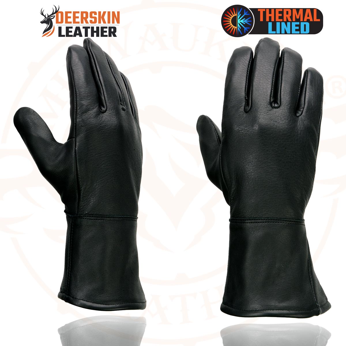 Milwaukee Leather Men's Gauntlet Motorcycle Hand Gloves- Black Deerskin Long Cuff Thermal Lined Leather Palm - G317