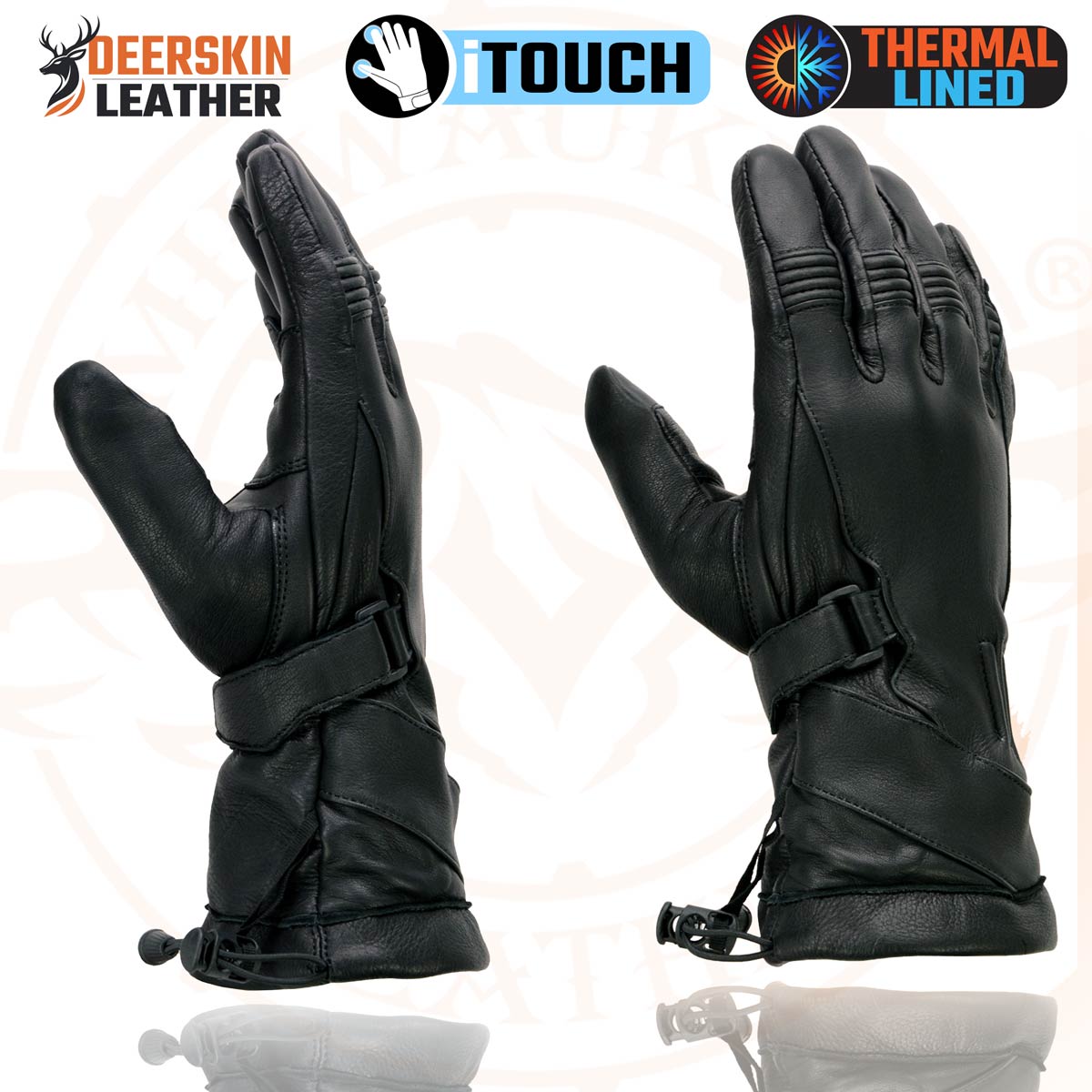 Milwaukee Leather MG7518 Men's Black Deerskin Gauntlet Motorcycle Hand Gloves w/ i-Touch Screen Tech