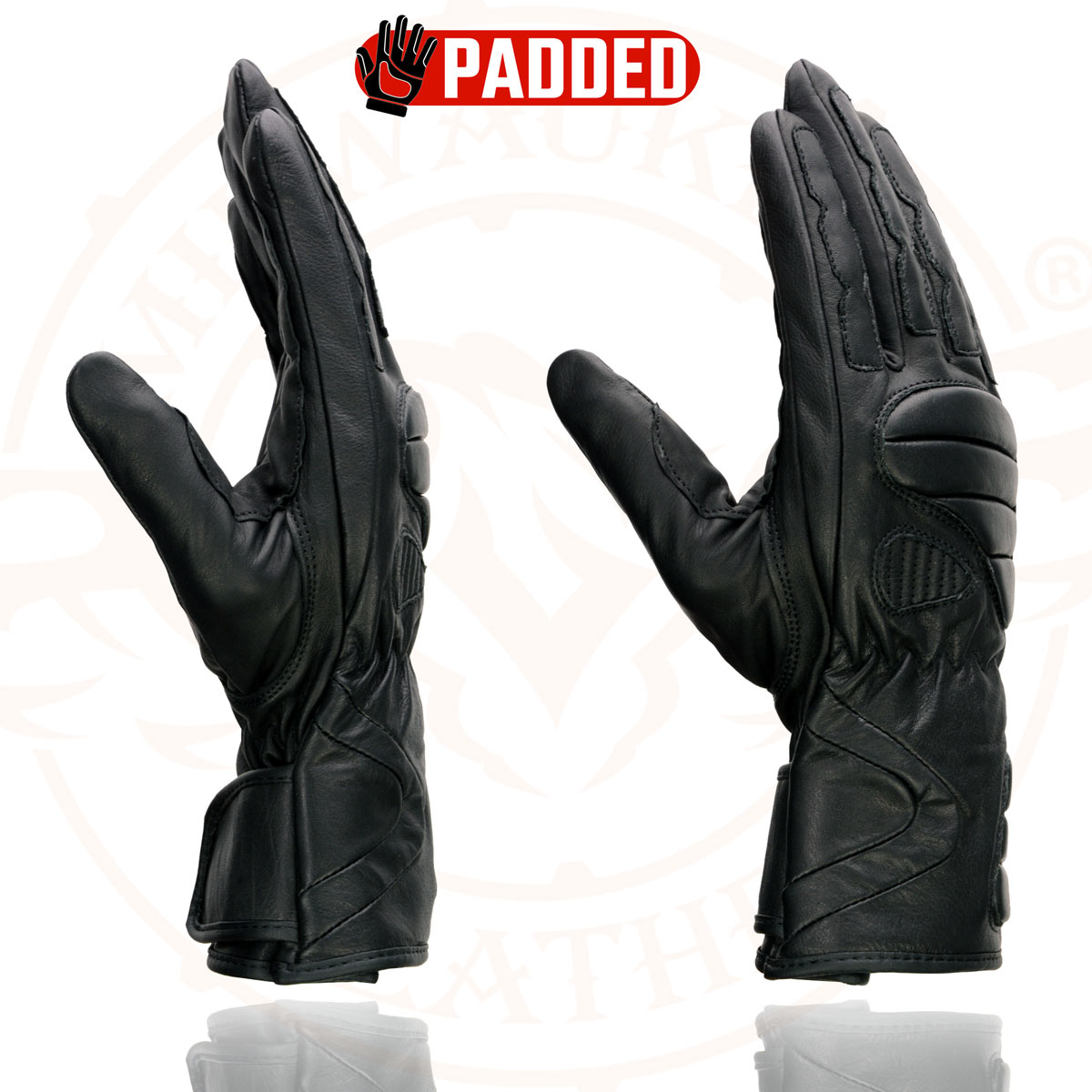 Milwaukee Leather SH451 Men's Black Leather Gauntlet Racing Motorcycle Hand Gloves with Wrist and Knuckle Padding Protection