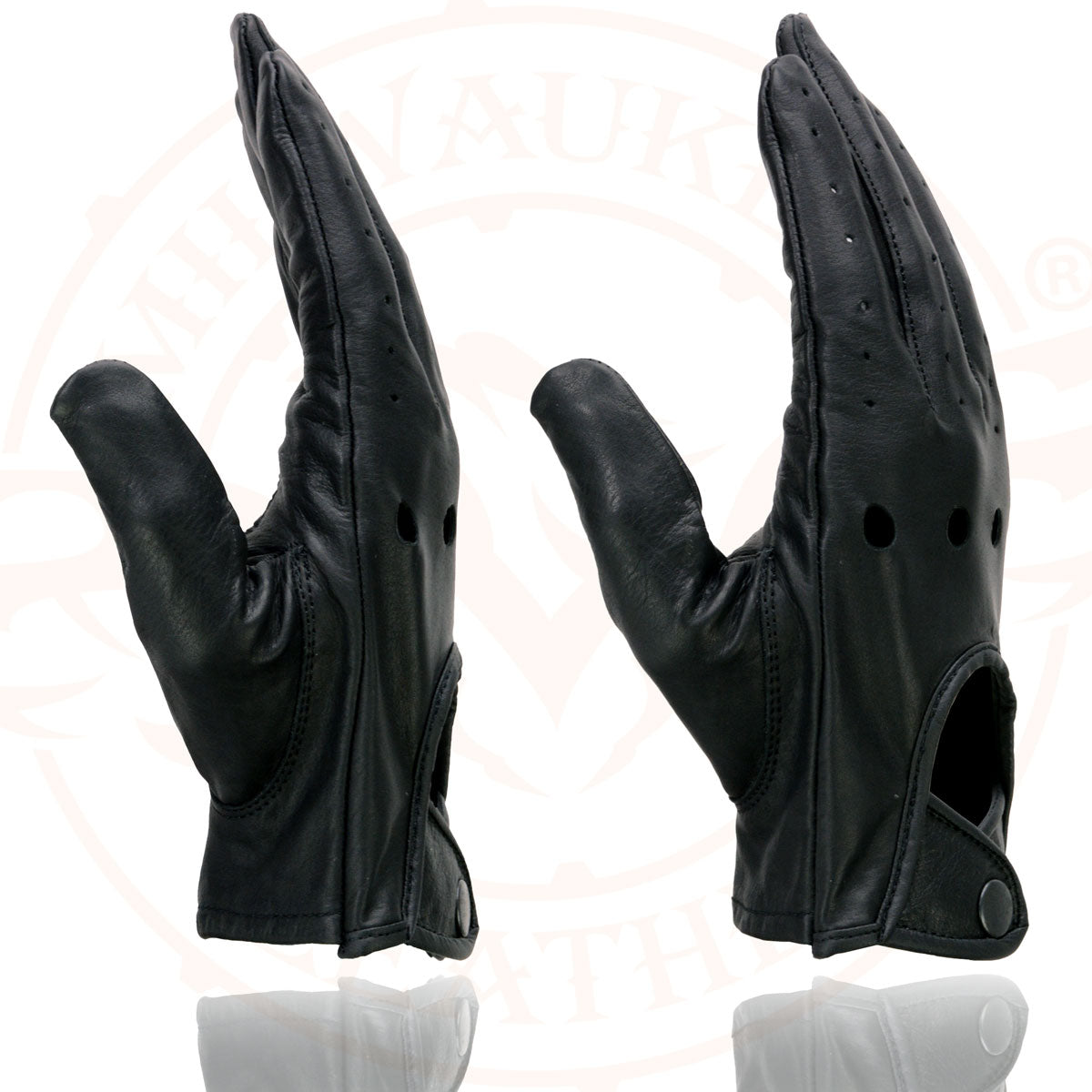 Milwaukee Leather SH729 Men's Black Perforated Leather Full Finger Motorcycle Hand Gloves W/ Breathable ‘Open Knuckle’