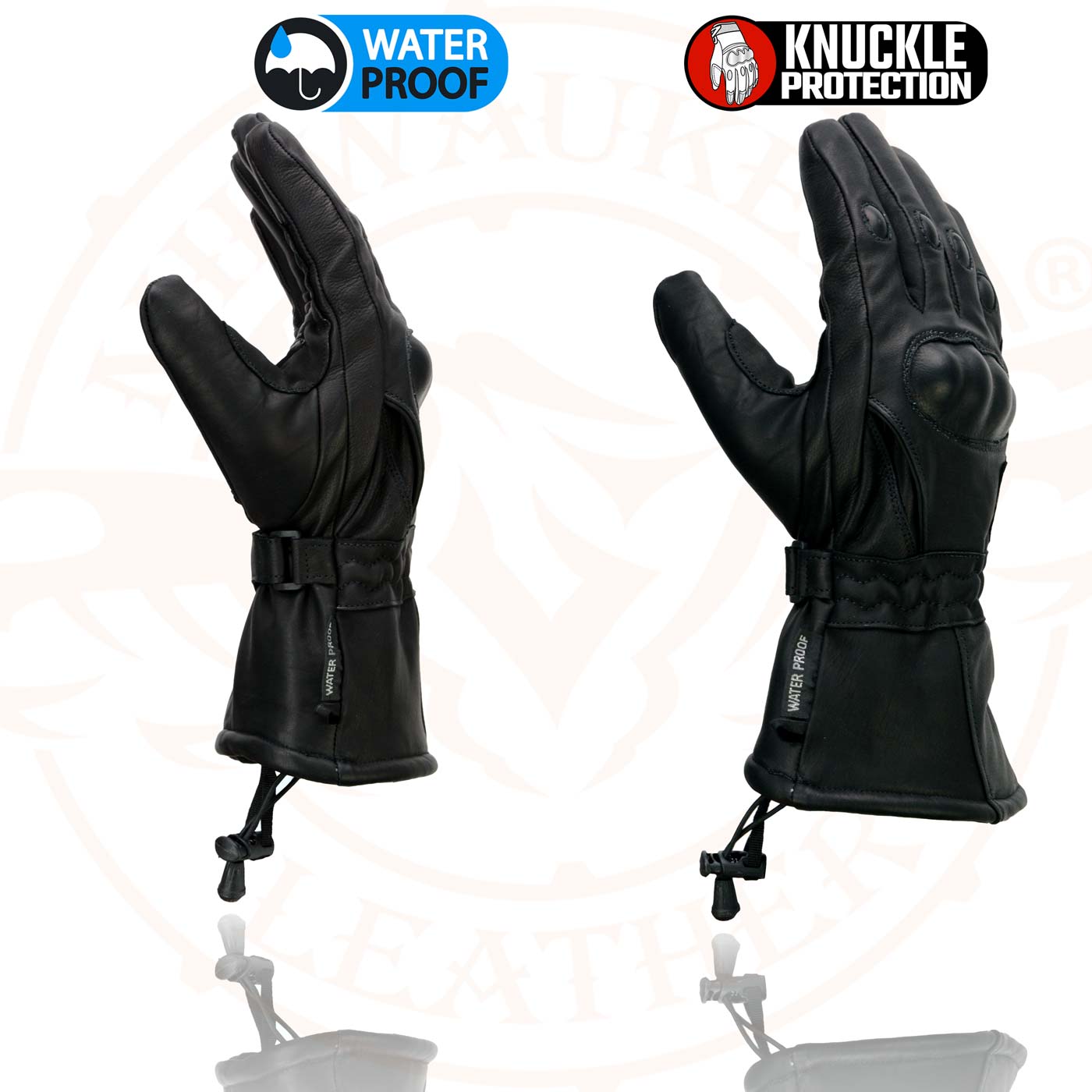 Milwaukee Leather SH815 Men's Black Leather Waterproof Gauntlet Gloves with Hard Knuckles