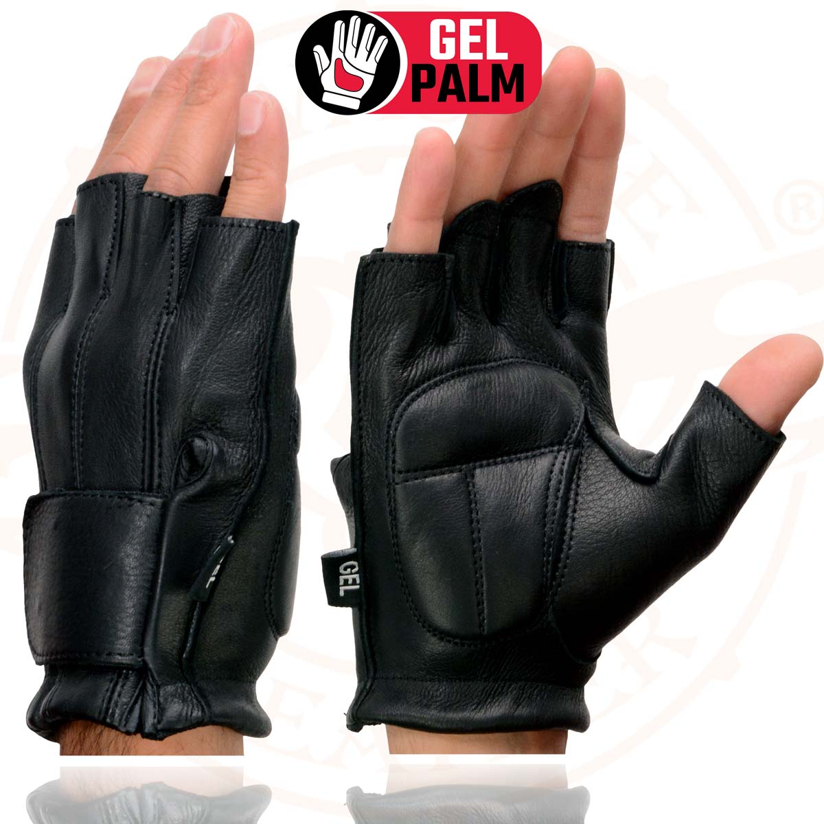 Milwaukee Leather SH850 Men's Black Premium Deer Skin Leather Gel Padded Palm Fingerless Motorcycle Gloves