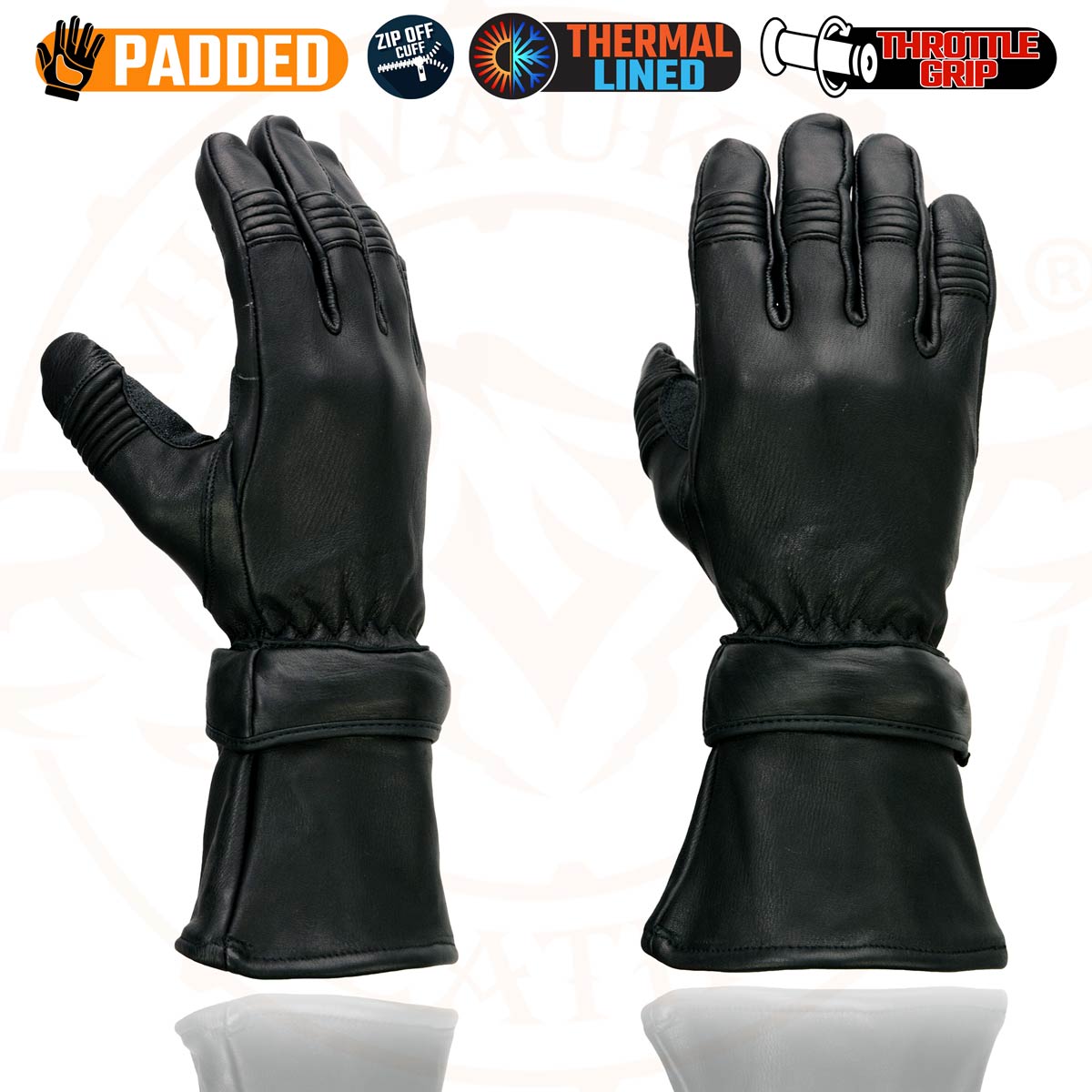 Milwaukee Leather SH852 Men's USA Deerskin Black Leather Gauntlet Motorcycle Thermal Lined Gloves