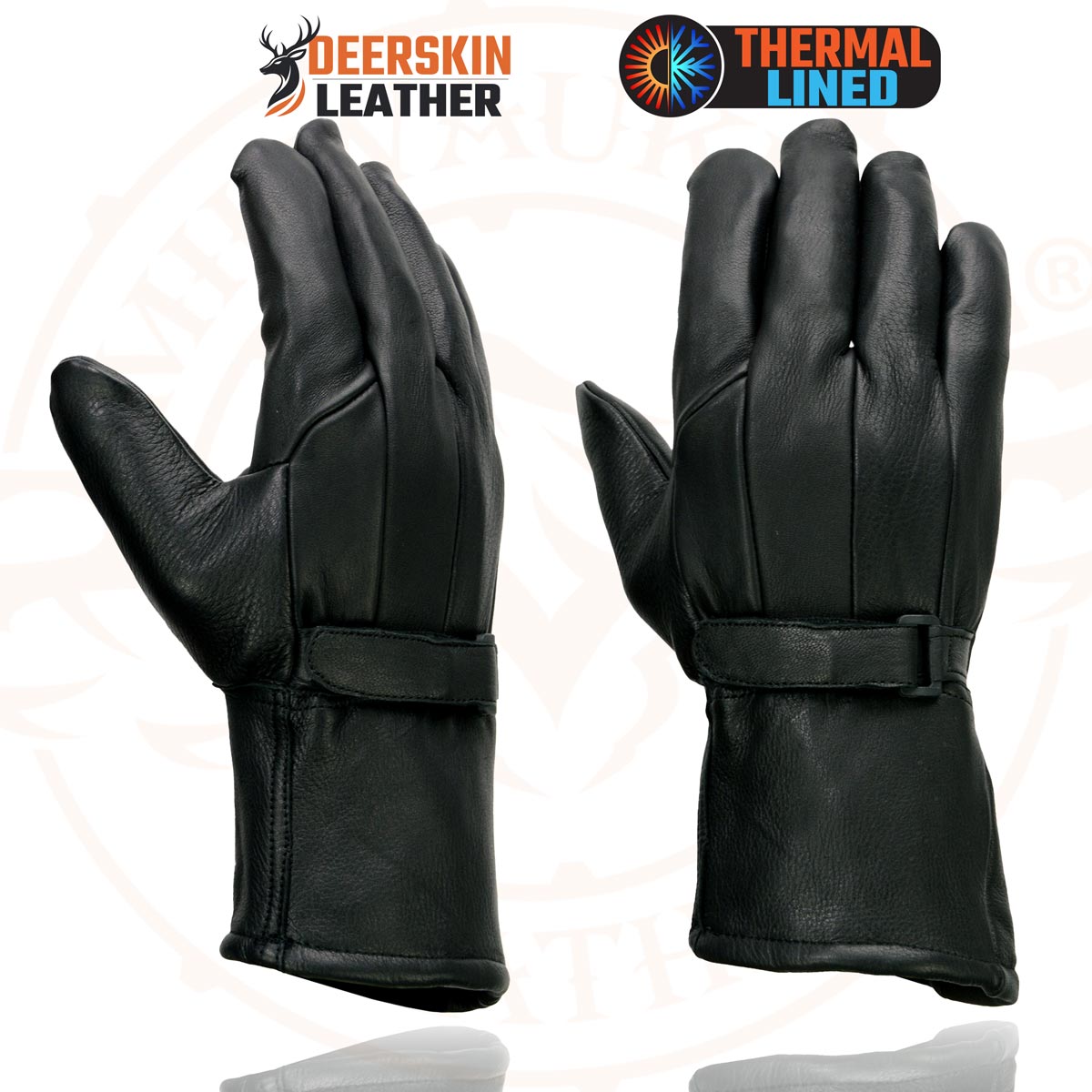 Milwaukee Leather SH864TH Men's Thermal Lined USA Deerskin Black Leather Gauntlet Motorcycle Winter Gloves