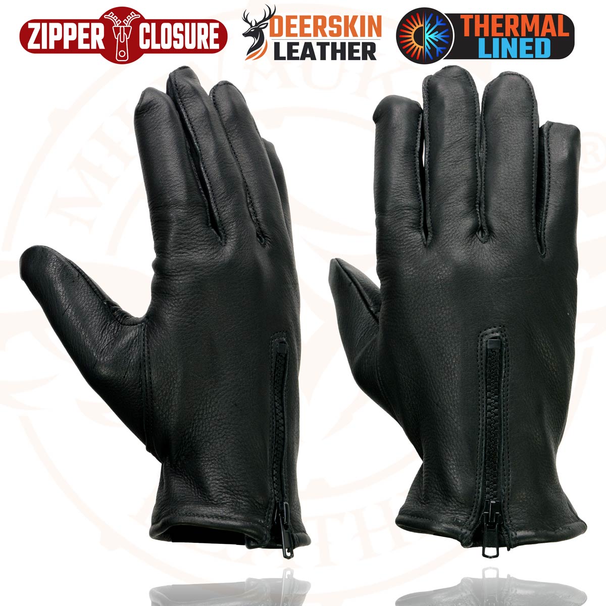 Milwaukee Leather SH866 Men's Thermal Lined USA Deerskin Leather Black Motorcycle Gloves w/ Zipper Closure