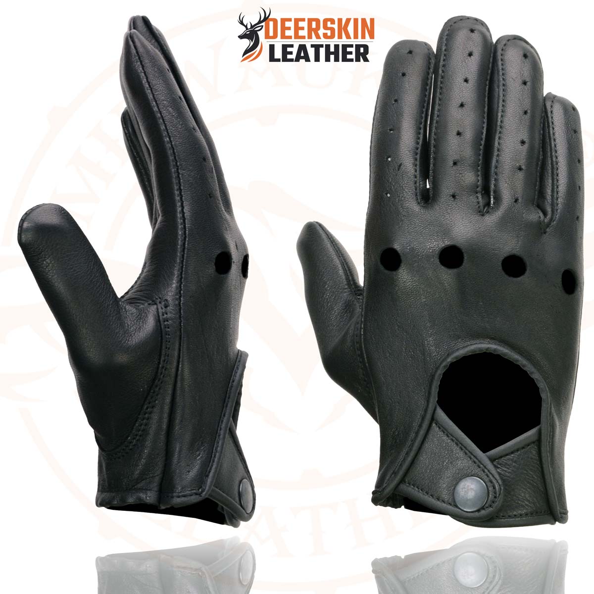 Milwaukee Leather SH868 Men's Open Knuckle USA Deerskin Black Perforated Leather Motorcycle Riders Gloves