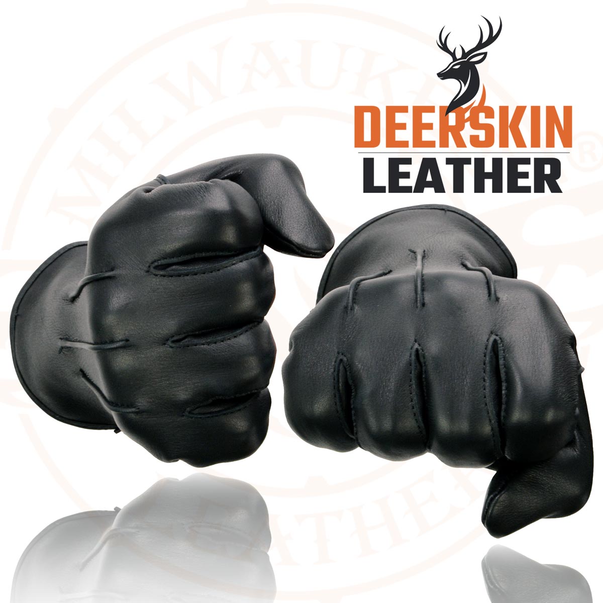 Milwaukee Leather SH875 Men's Thermal Lined USA Deerskin Black Leather Motorcycle Gloves w/ Snap Wrist Closure