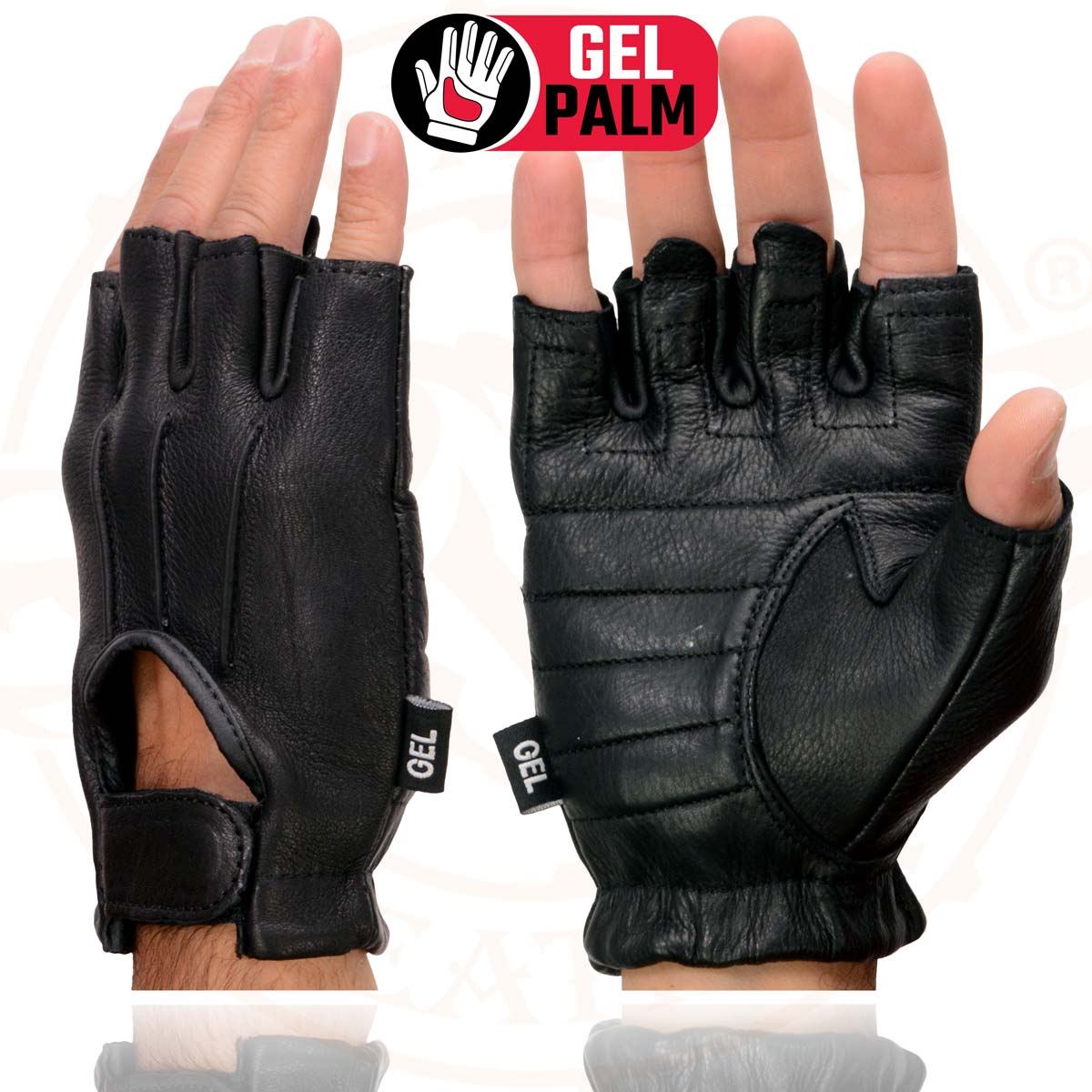 Milwaukee Leather SH878 Men's Fingerless USA Deerskin Black Leather Motorcycle Rider Gloves w/ Gel Padded Palm