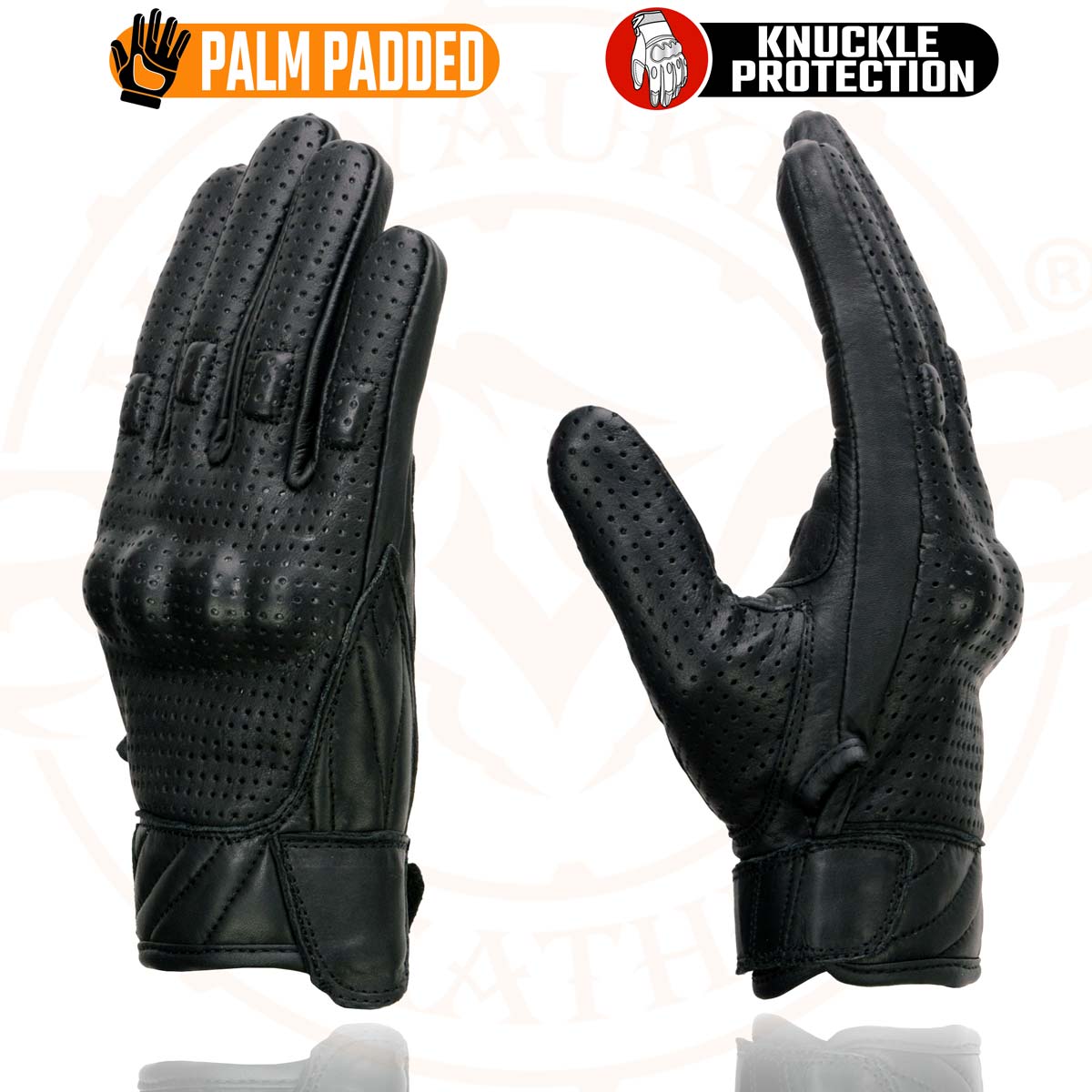 Milwaukee Leather MG7500 Men's Black Perforated Leather Gel Padded Palm Motorcycle Hand Gloves W/ 'Rubberized Hard Knuckle’ For Protection