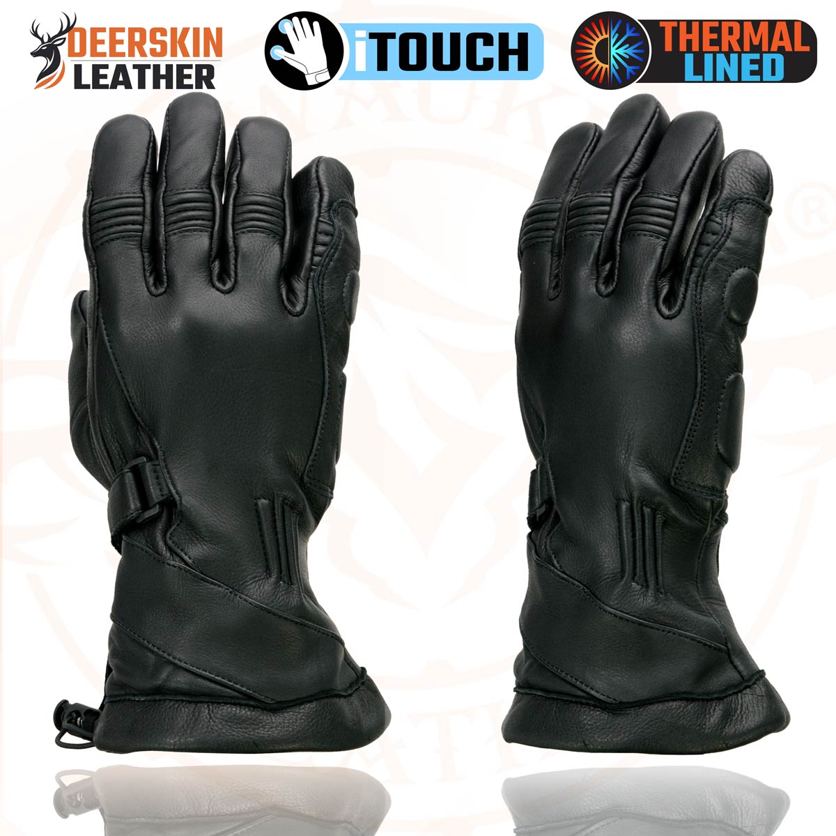 Milwaukee Leather MG7518 Men's Black Deerskin Gauntlet Motorcycle Hand Gloves w/ i-Touch Screen Tech