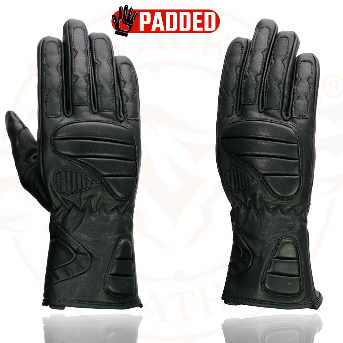 Milwaukee Leather SH451 Men's Black Leather Gauntlet Racing Motorcycle Hand Gloves with Wrist and Knuckle Padding Protection