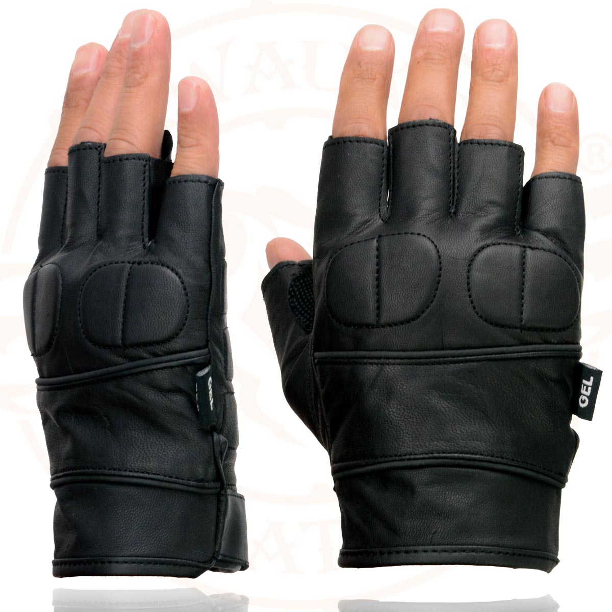 Milwaukee Leather SH462 Men's Black Leather Gel Palm Fingerless Motorcycle Hand Gloves W/ Soft and Stylish ‘Knuckle Pads’