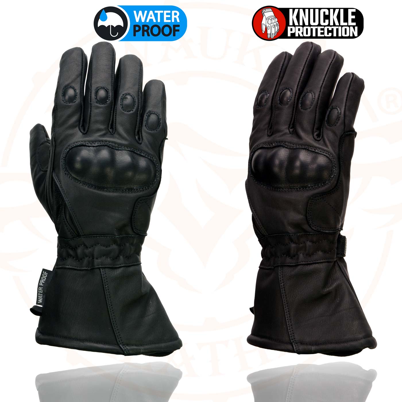 Milwaukee Leather SH815 Men's Black Leather Waterproof Gauntlet Gloves with Hard Knuckles