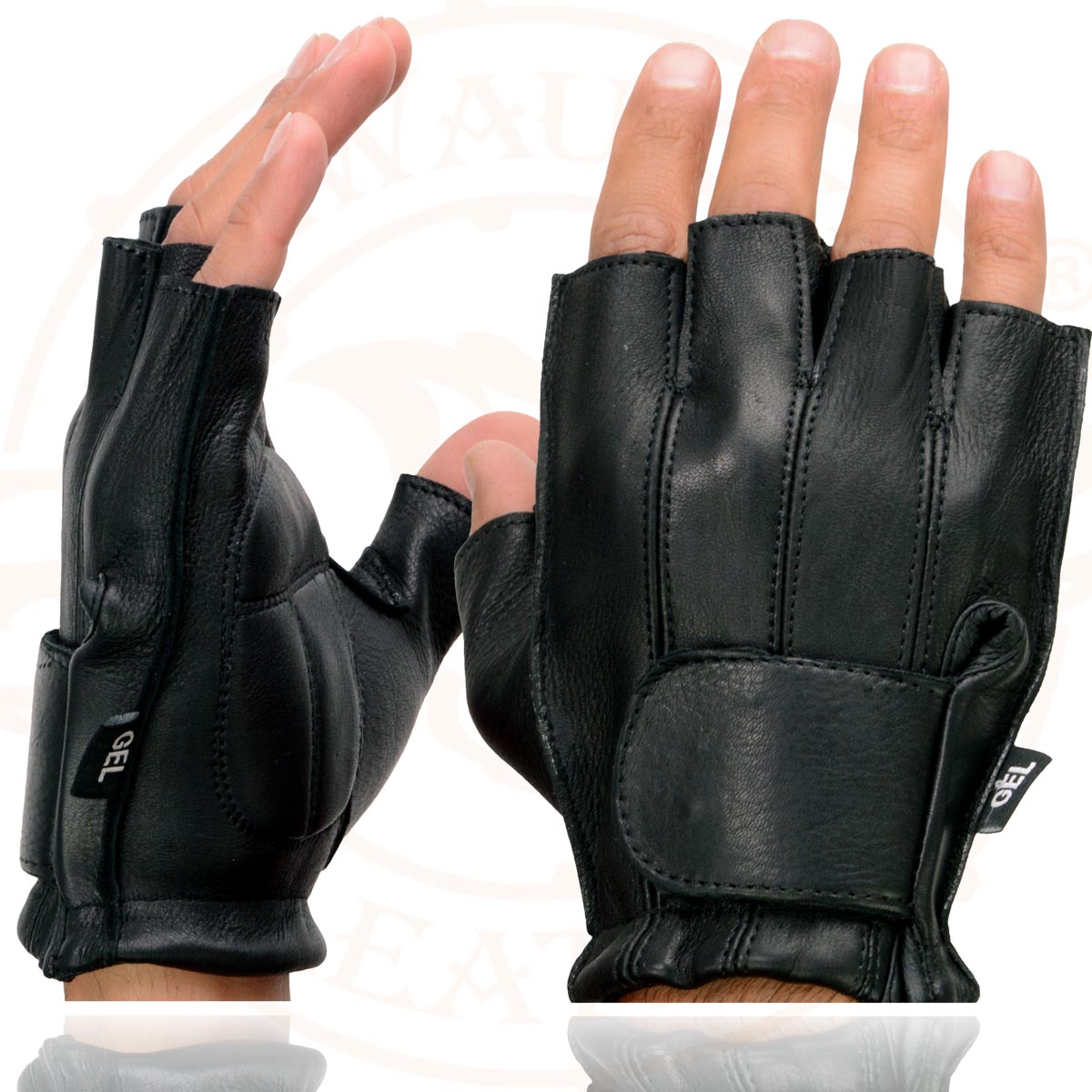 Milwaukee Leather SH850 Men's Black Premium Deer Skin Leather Gel Padded Palm Fingerless Motorcycle Gloves