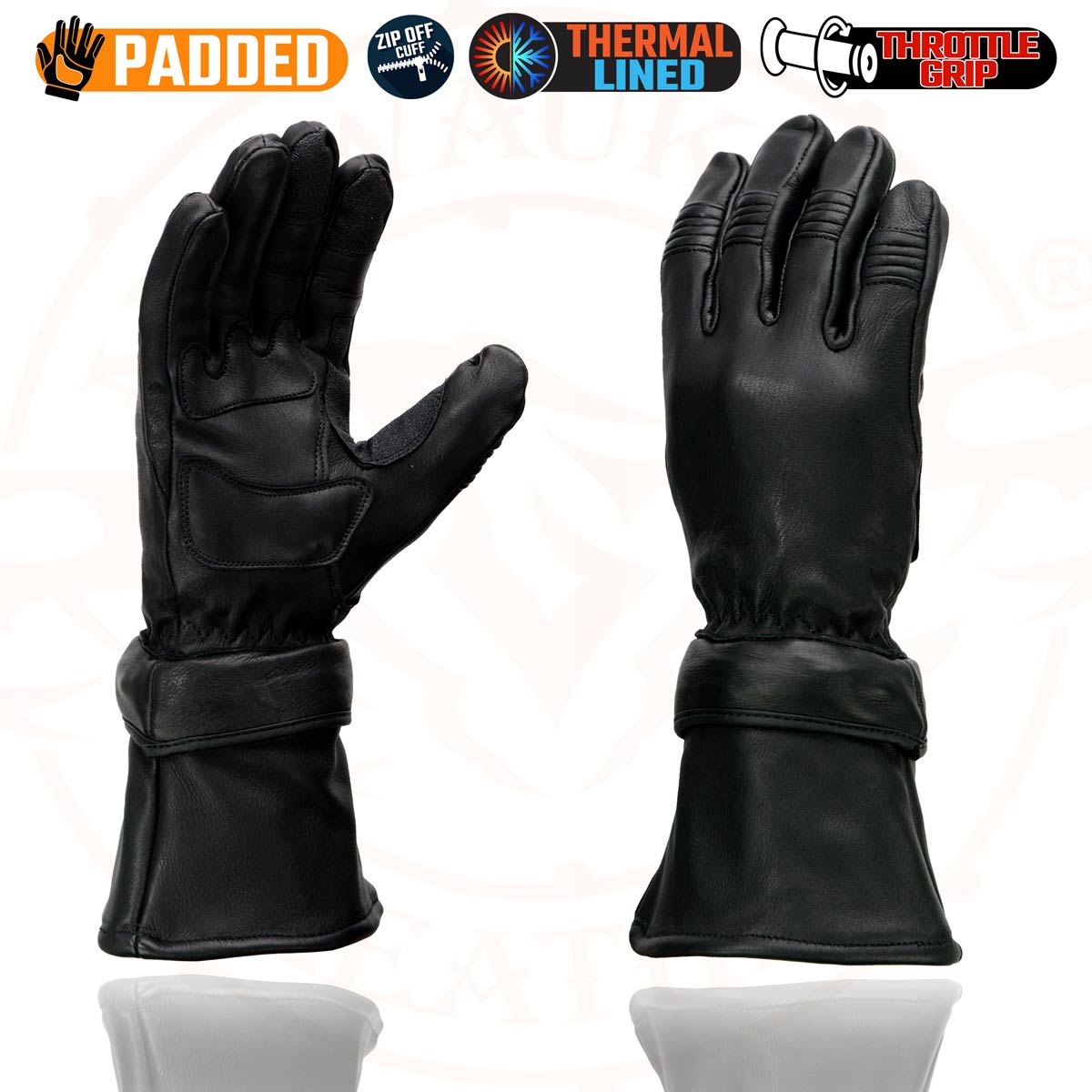 Milwaukee Leather SH852 Men's USA Deerskin Black Leather Gauntlet Motorcycle Thermal Lined Gloves