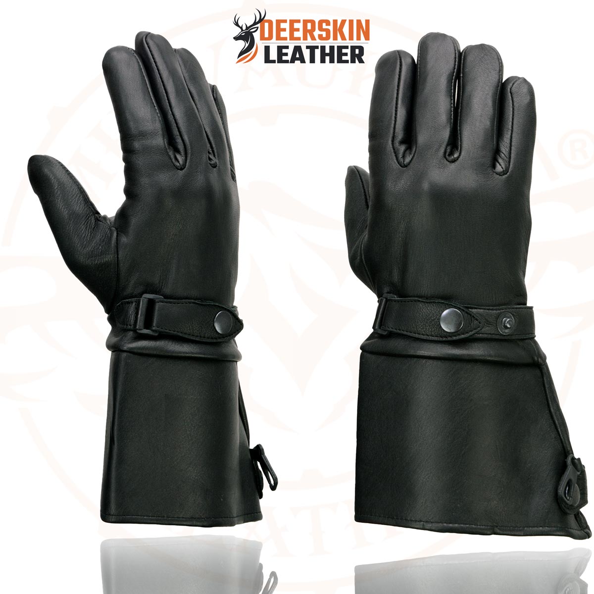 Milwaukee Leather SH857 Men's Long Cuff Thermal Lined USA Deerskin Black Leather Gauntlet Motorcycle Gloves