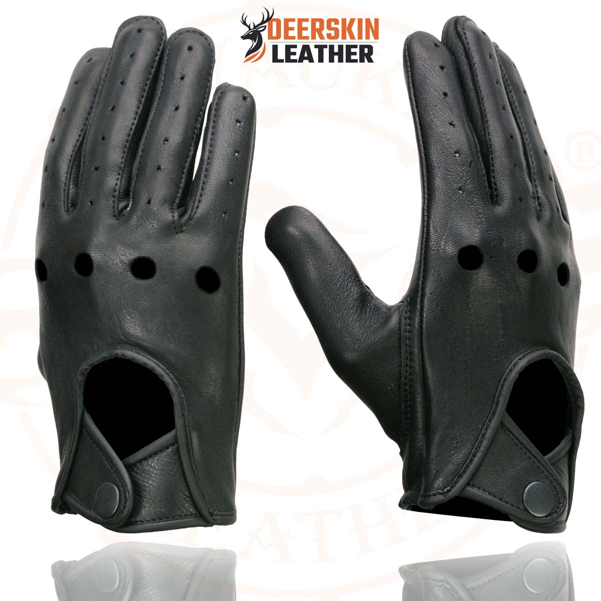 Milwaukee Leather SH868 Men's Open Knuckle USA Deerskin Black Perforated Leather Motorcycle Riders Gloves