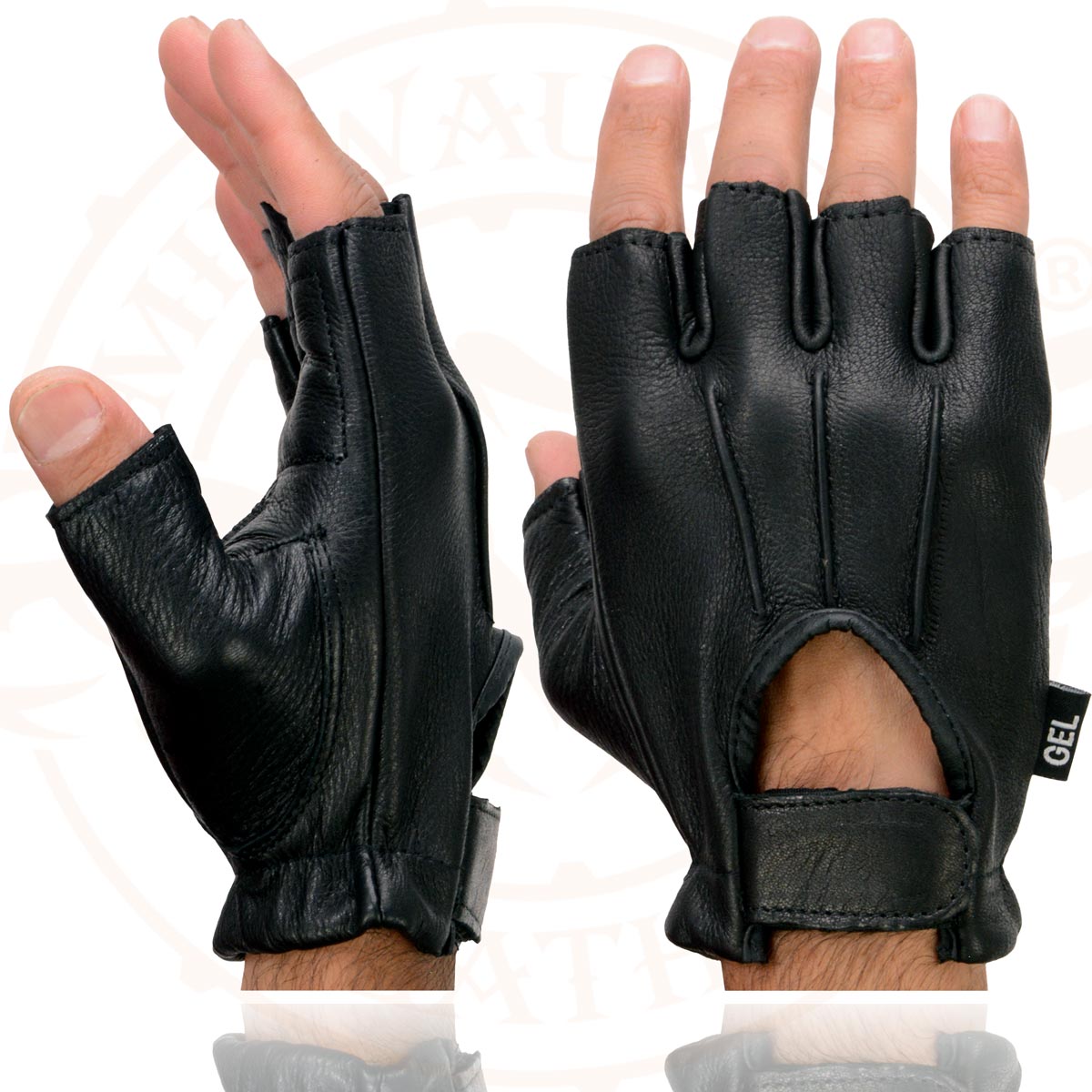 Milwaukee Leather SH878 Men's Fingerless USA Deerskin Black Leather Motorcycle Rider Gloves w/ Gel Padded Palm