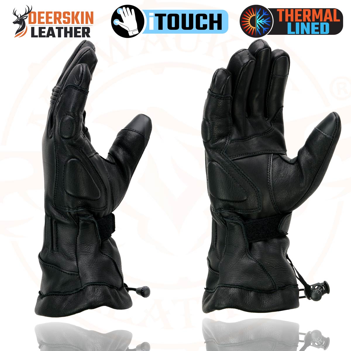 Milwaukee Leather MG7518 Men's Black Deerskin Gauntlet Motorcycle Hand Gloves w/ i-Touch Screen Tech