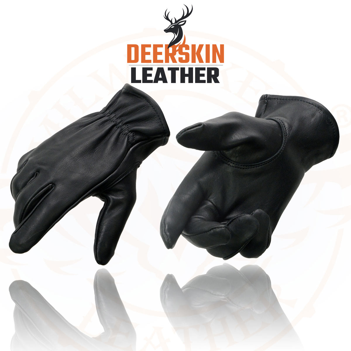 Milwaukee Leather MG7595 Men's Black Deerskin Unlined Motorcycle Hand Gloves w/ Sinch Wrist Closure