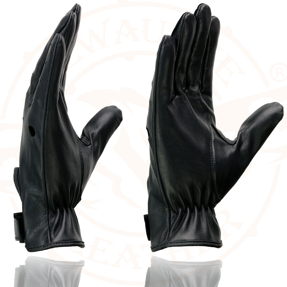 Milwaukee Leather SH247 Men's Black Perforated Leather Full Finger Motorcycle Hand Gloves W/ Breathable ‘Open Knuckle’