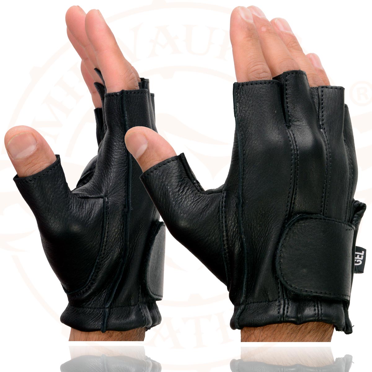 Milwaukee Leather SH850 Men's Black Premium Deer Skin Leather Gel Padded Palm Fingerless Motorcycle Gloves