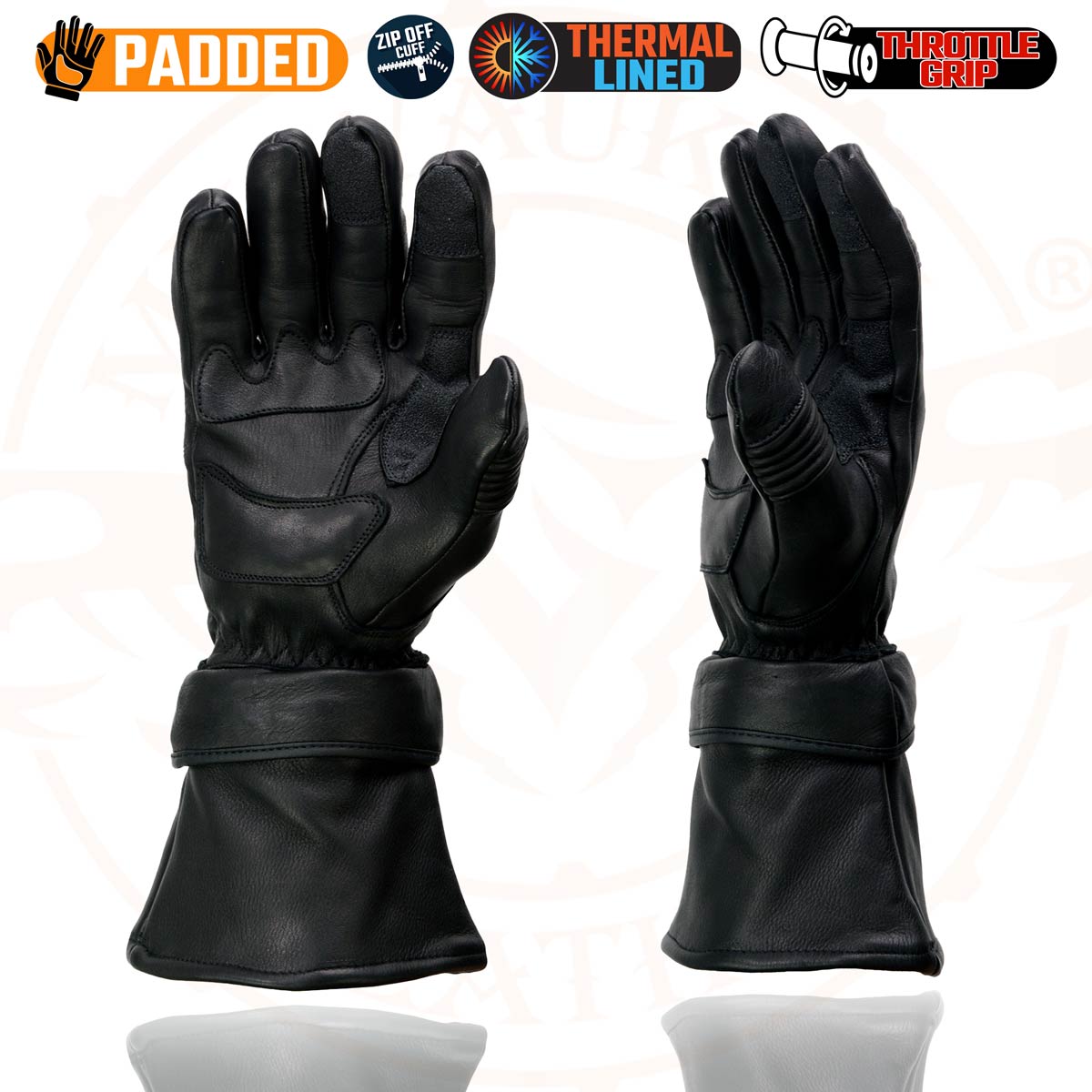 Milwaukee Leather SH852 Men's USA Deerskin Black Leather Gauntlet Motorcycle Thermal Lined Gloves