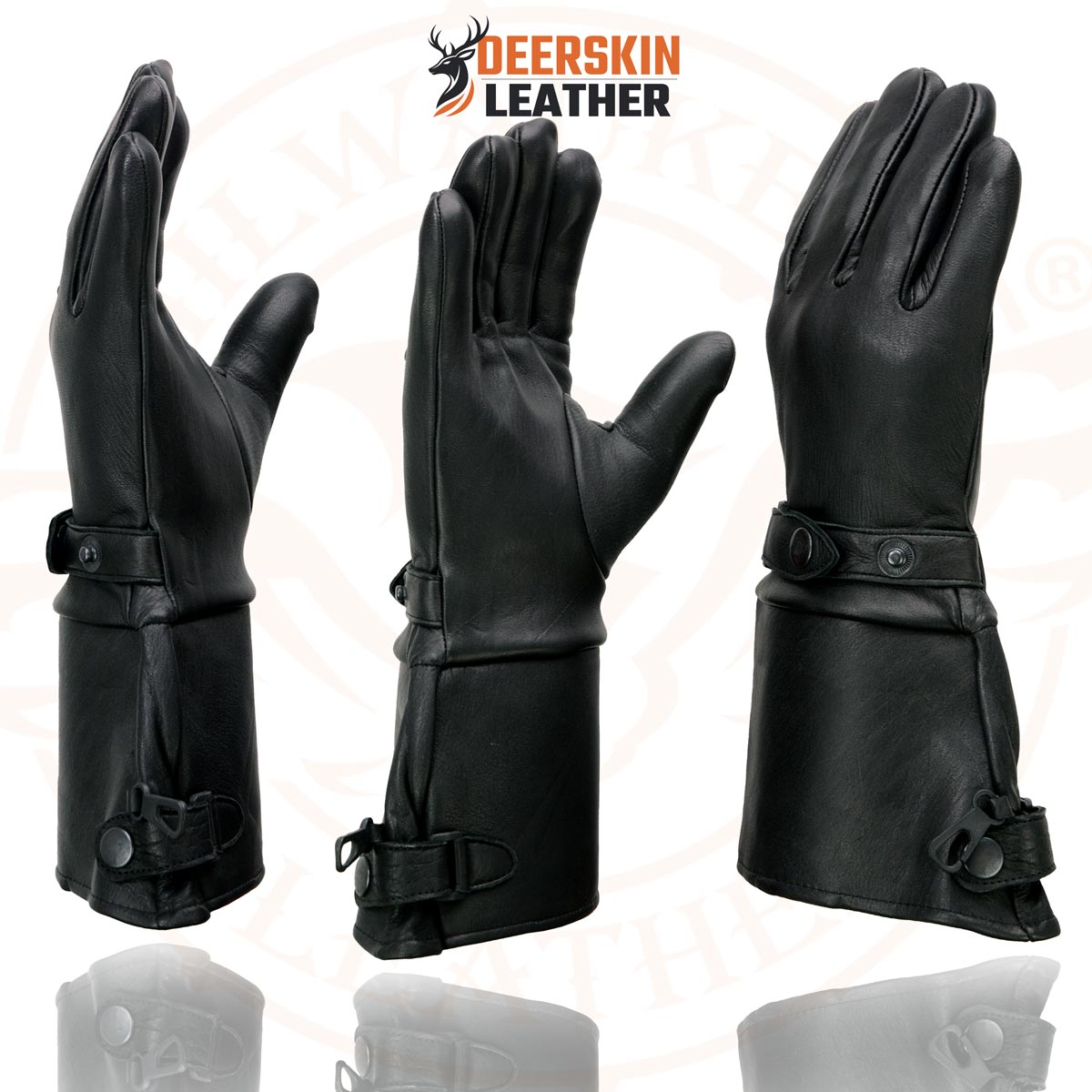 Milwaukee Leather SH857 Men's Long Cuff Thermal Lined USA Deerskin Black Leather Gauntlet Motorcycle Gloves