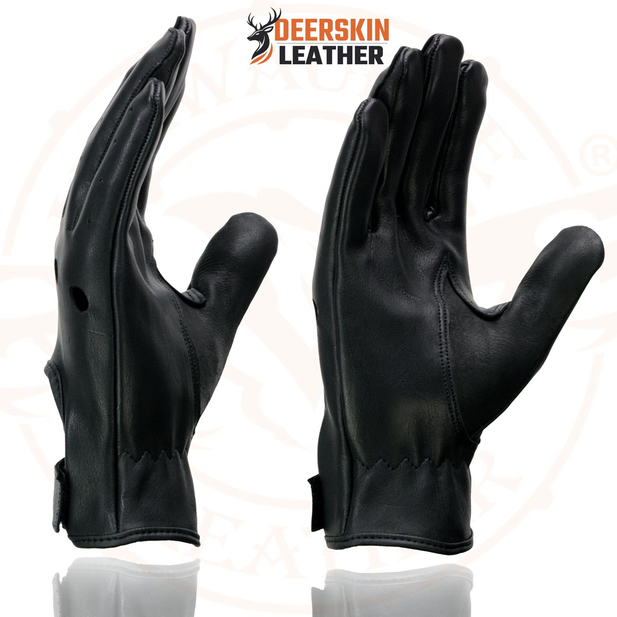 Milwaukee Leather SH868 Men's Open Knuckle USA Deerskin Black Perforated Leather Motorcycle Riders Gloves