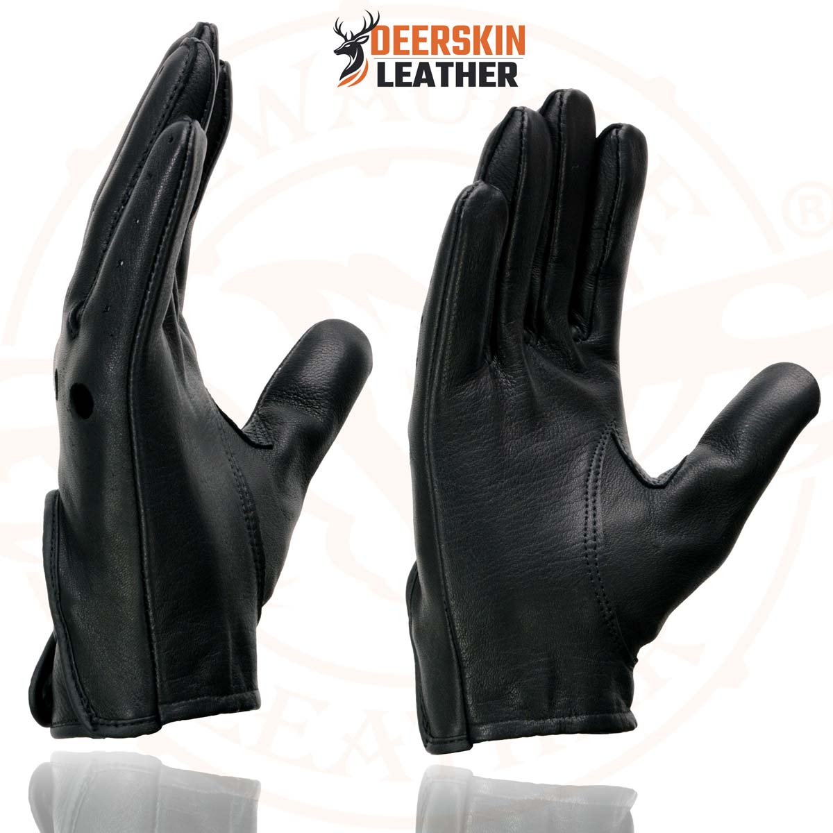 Milwaukee Leather SH868 Men's Open Knuckle USA Deerskin Black Perforated Leather Motorcycle Riders Gloves