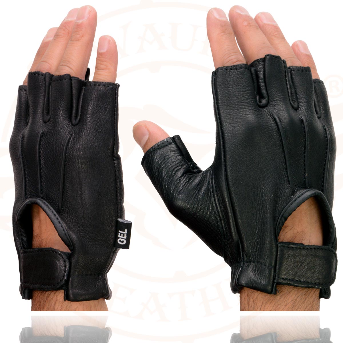 Milwaukee Leather SH878 Men's Fingerless USA Deerskin Black Leather Motorcycle Rider Gloves w/ Gel Padded Palm