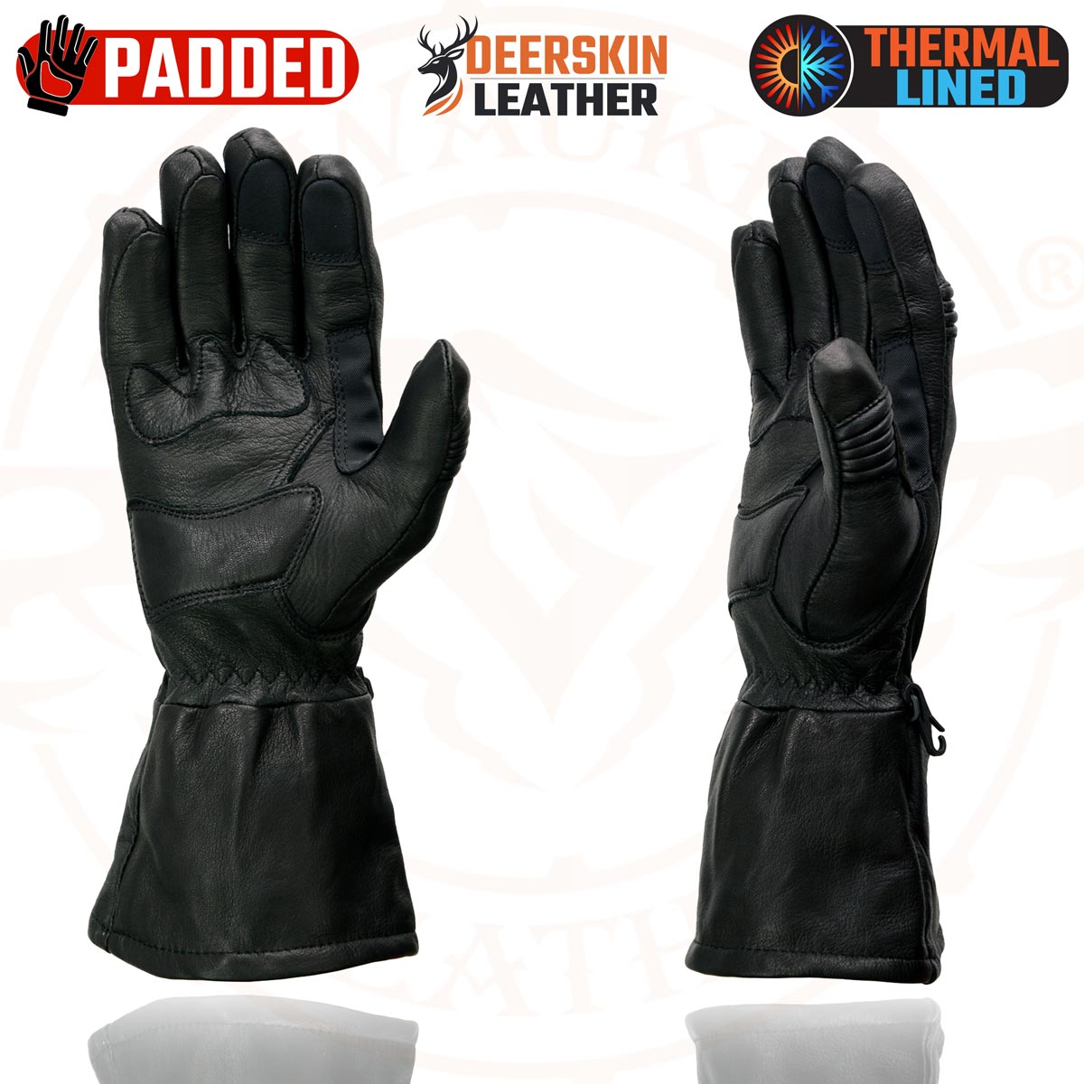 Milwaukee Leather G039 Men's Black Gauntlet Motorcycle Deerskin Long Cuff Thermal Lined Gloves