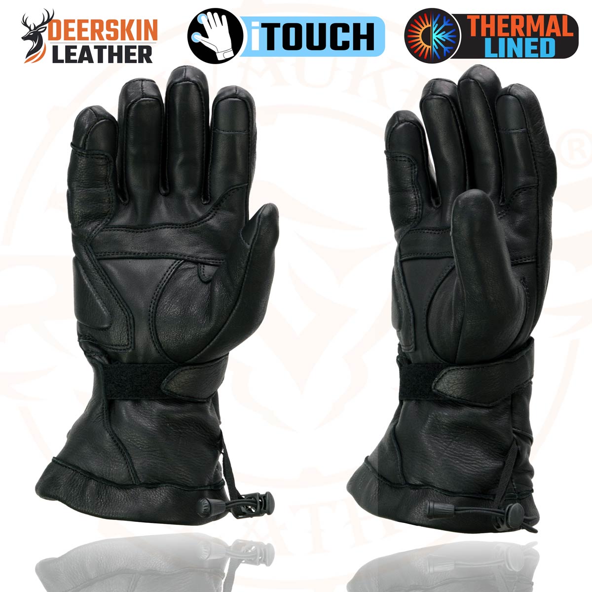 Milwaukee Leather MG7518 Men's Black Deerskin Gauntlet Motorcycle Hand Gloves w/ i-Touch Screen Tech