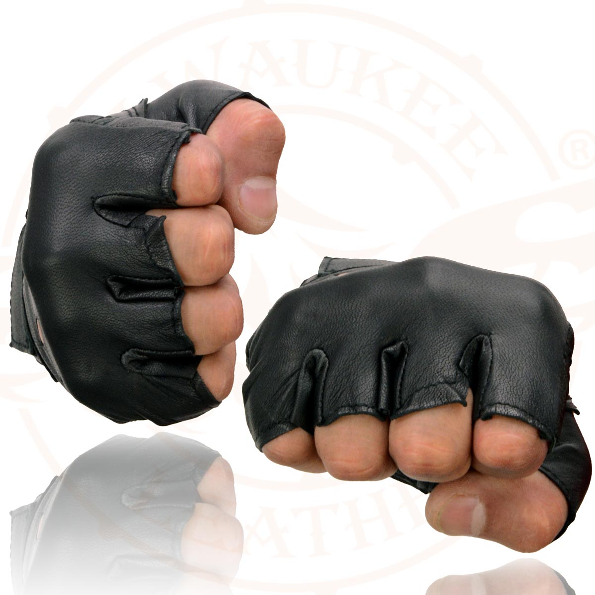 Milwaukee Leather SH216 Men's Black Leather Gel Padded Palm Fingerless Motorcycle Hand Gloves W/ Breathable ‘Open Knuckle’