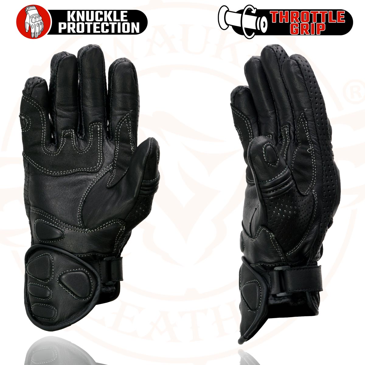 Milwaukee Leather SH298 Men's Black Perforated Leather Racing Motorcycle Gloves w/ Padded Fingers