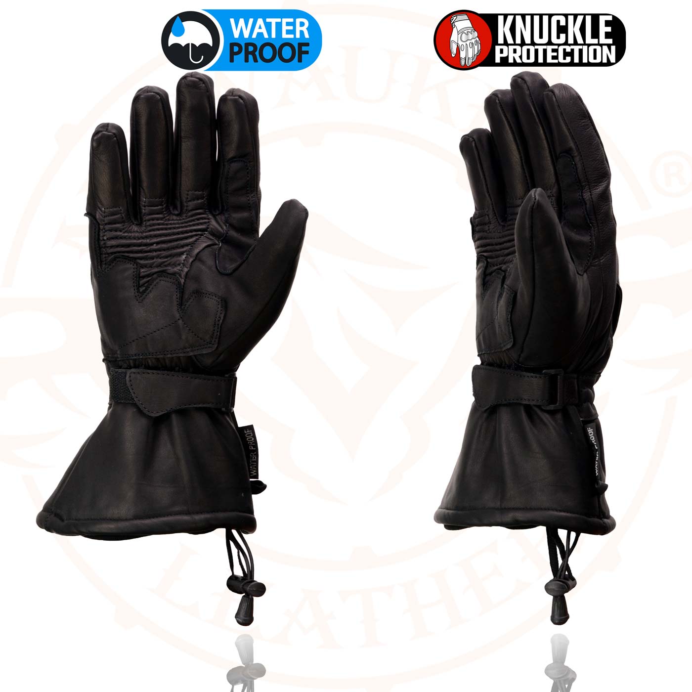 Milwaukee Leather SH815 Men's Black Leather Waterproof Gauntlet Gloves with Hard Knuckles