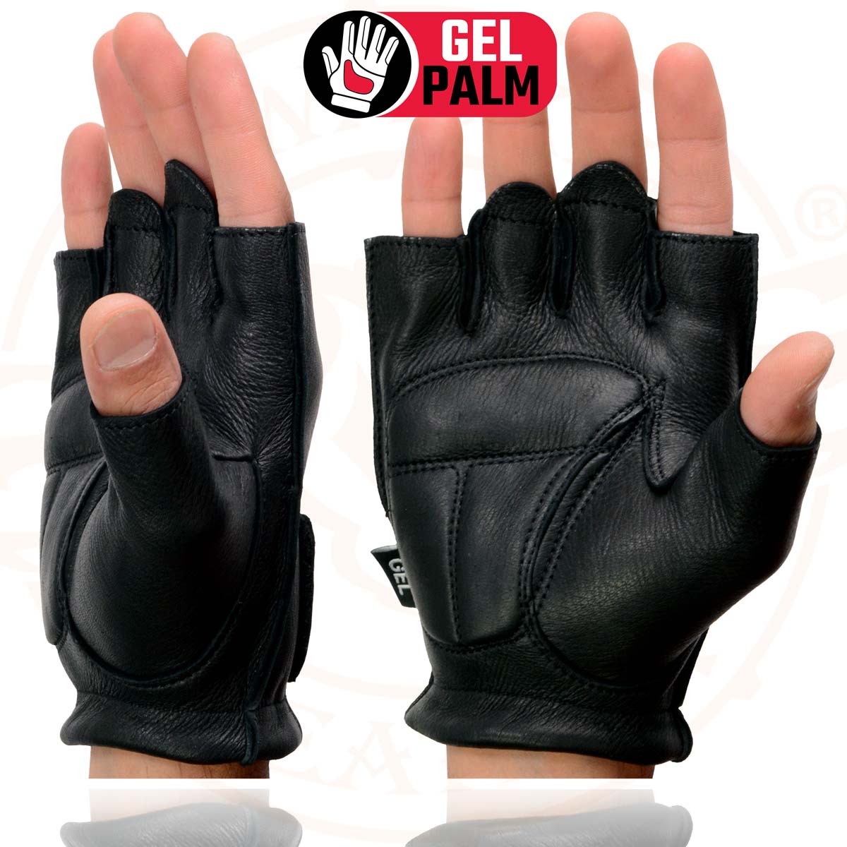 Milwaukee Leather SH850 Men's Black Premium Deer Skin Leather Gel Padded Palm Fingerless Motorcycle Gloves