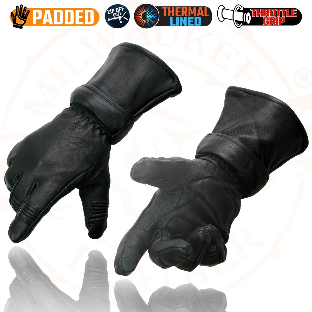 Milwaukee Leather SH852 Men's USA Deerskin Black Leather Gauntlet Motorcycle Thermal Lined Gloves