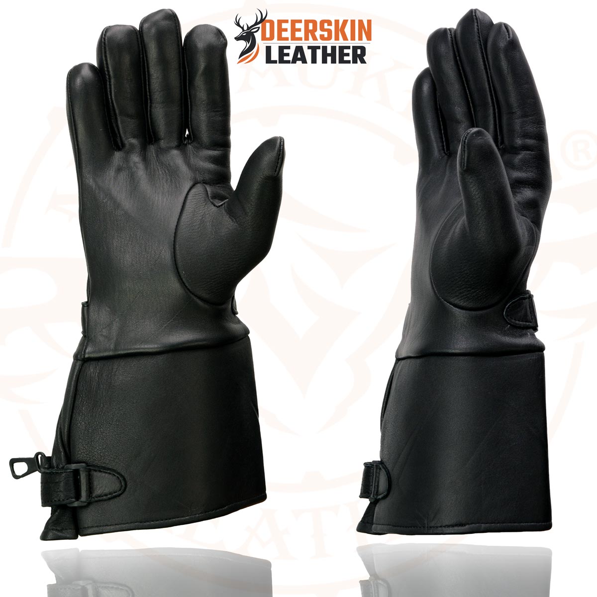 Milwaukee Leather SH857 Men's Long Cuff Thermal Lined USA Deerskin Black Leather Gauntlet Motorcycle Gloves