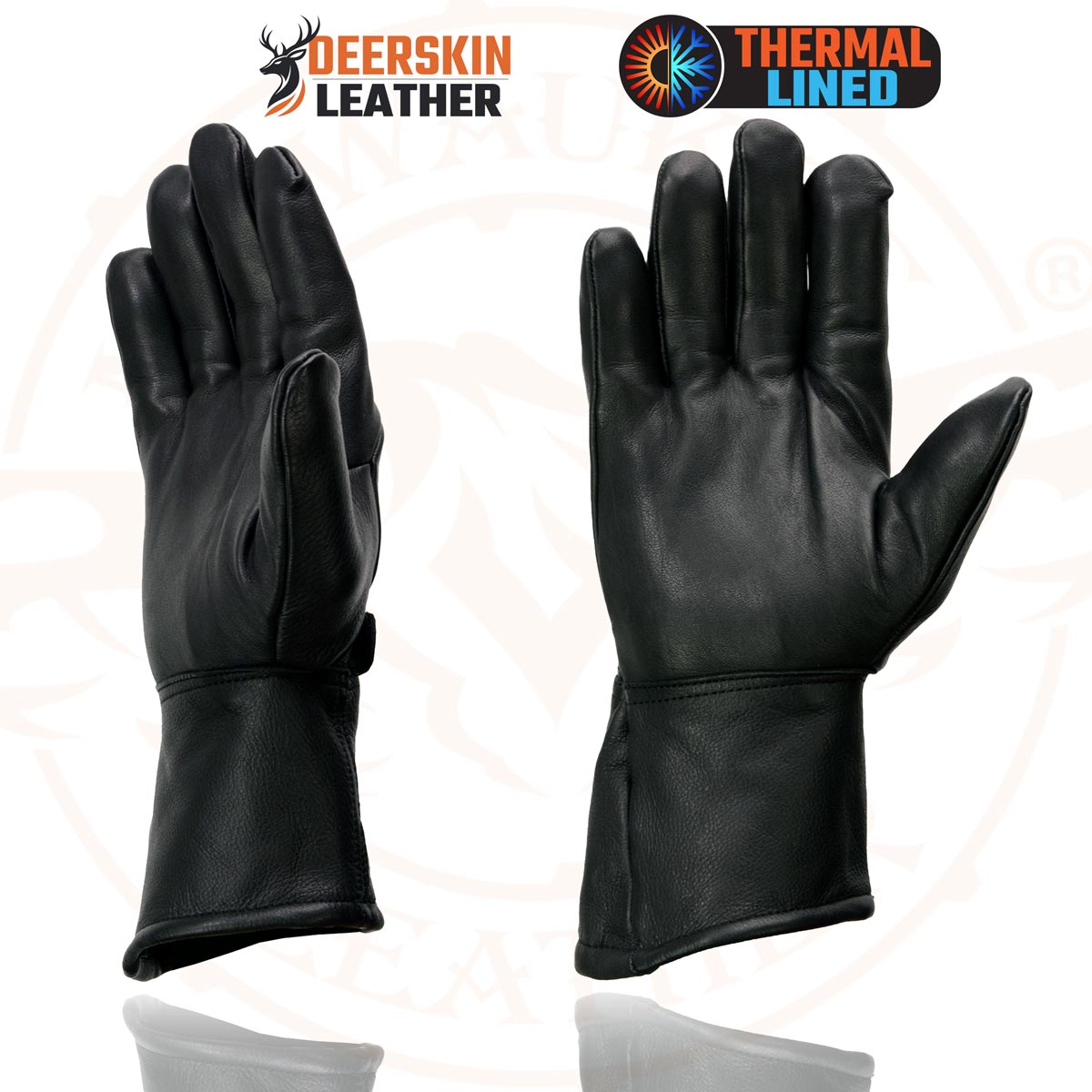 Milwaukee Leather SH864TH Men's Thermal Lined USA Deerskin Black Leather Gauntlet Motorcycle Winter Gloves