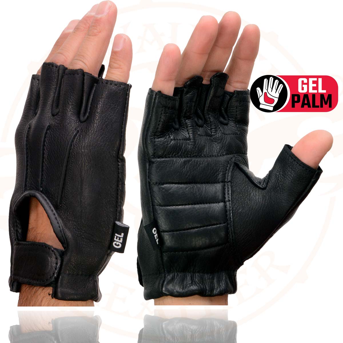 Milwaukee Leather SH878 Men's Fingerless USA Deerskin Black Leather Motorcycle Rider Gloves w/ Gel Padded Palm