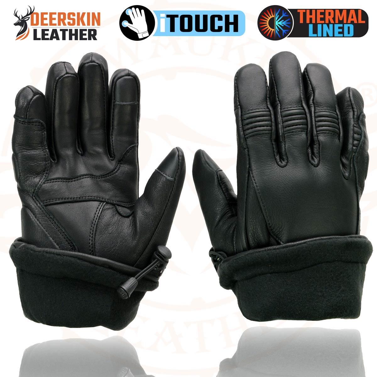 Milwaukee Leather MG7518 Men's Black Deerskin Gauntlet Motorcycle Hand Gloves w/ i-Touch Screen Tech