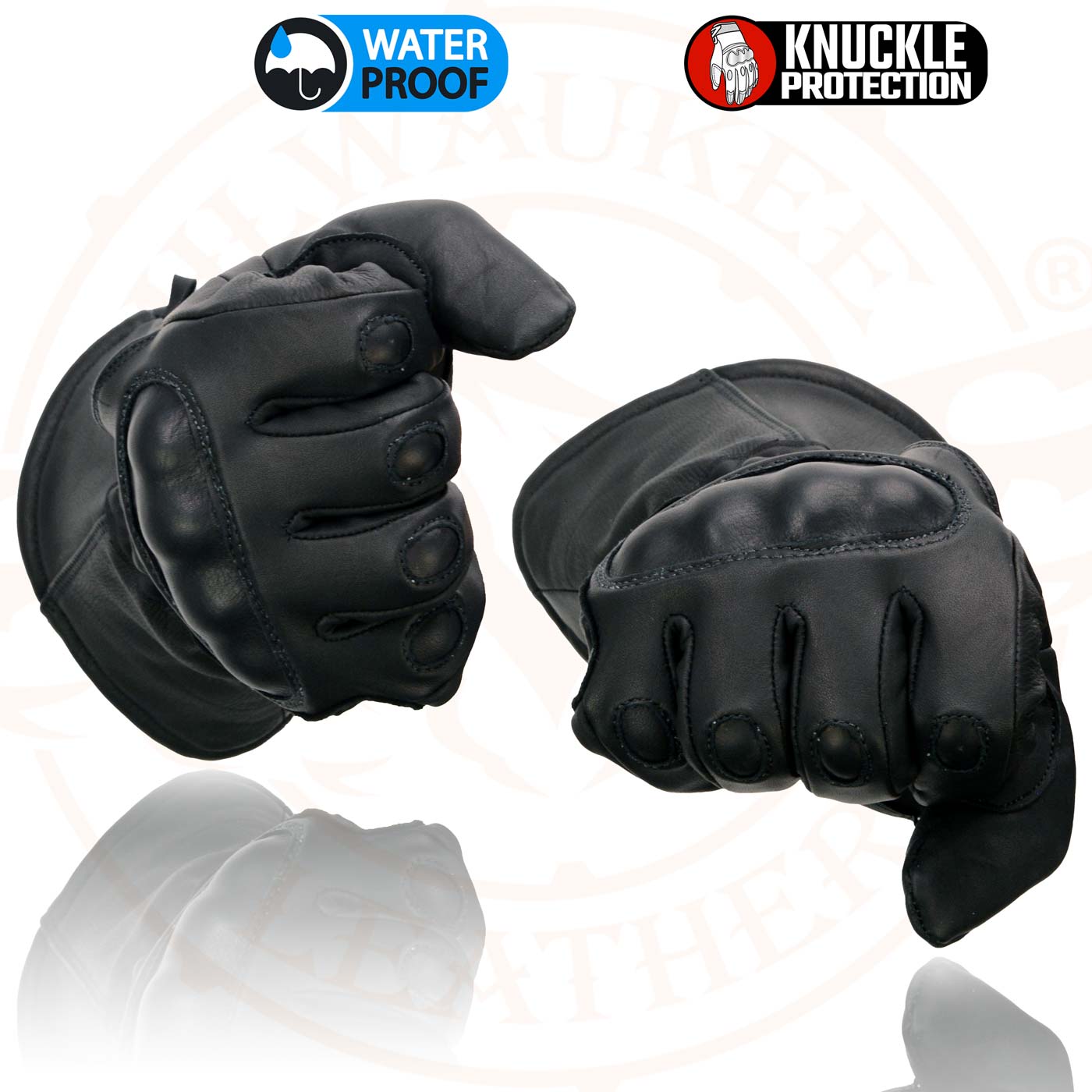 Milwaukee Leather SH815 Men's Black Leather Waterproof Gauntlet Gloves with Hard Knuckles