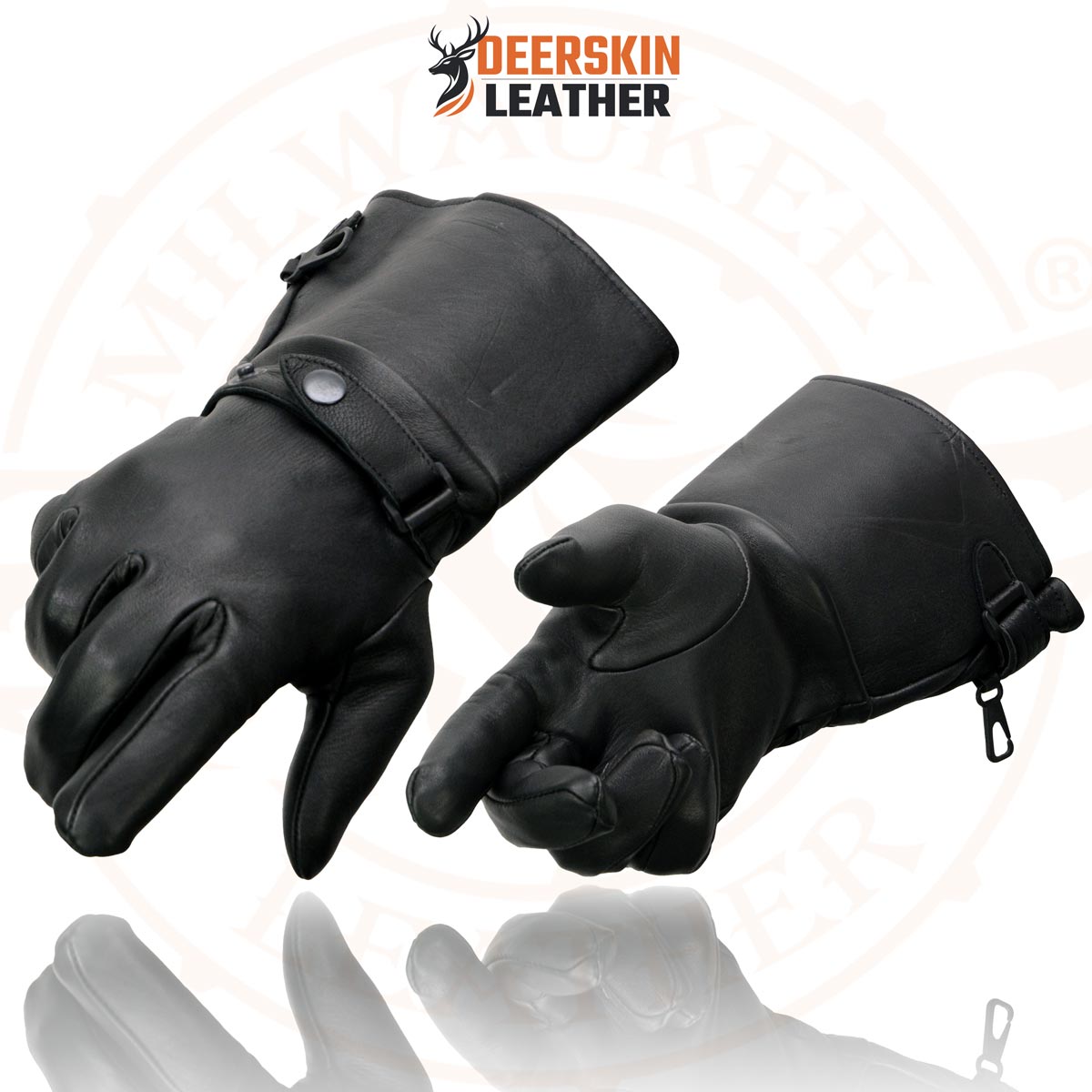 Milwaukee Leather SH857 Men's Long Cuff Thermal Lined USA Deerskin Black Leather Gauntlet Motorcycle Gloves