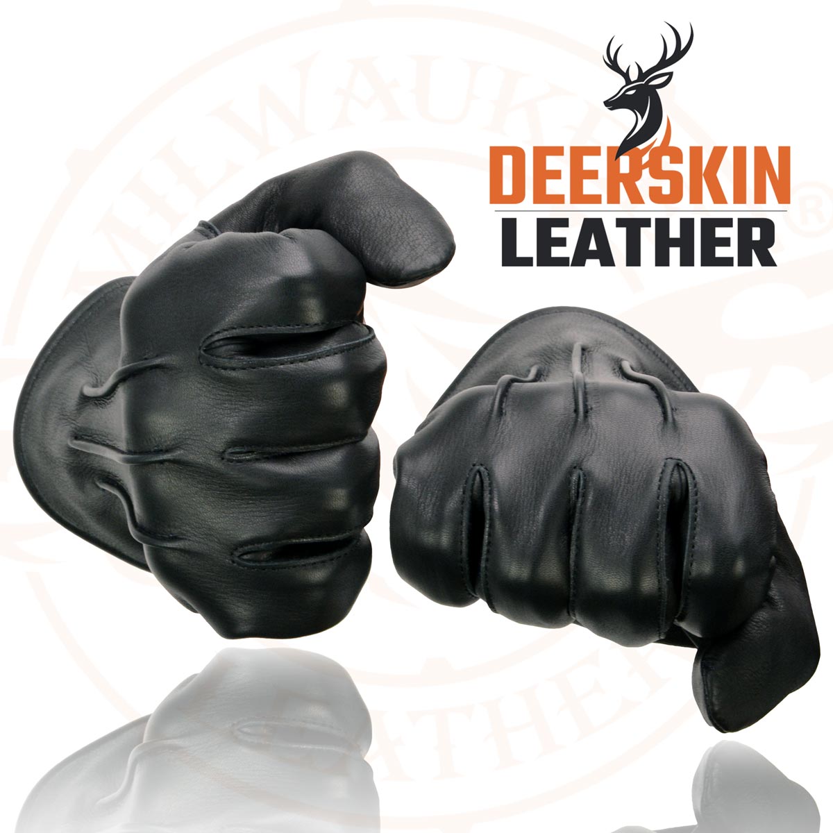 Milwaukee Leather SH865 Men's Black Thermal Lined USA Deerskin Leather Motorcycle Winter Rider Gloves