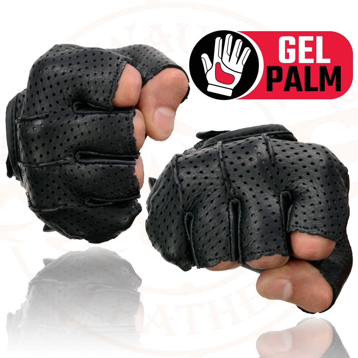 Milwaukee Leather SH877 Men's Fingerless USA Deerskin Black Perforated Leather Motorcycle Gloves w/ Gel Palm